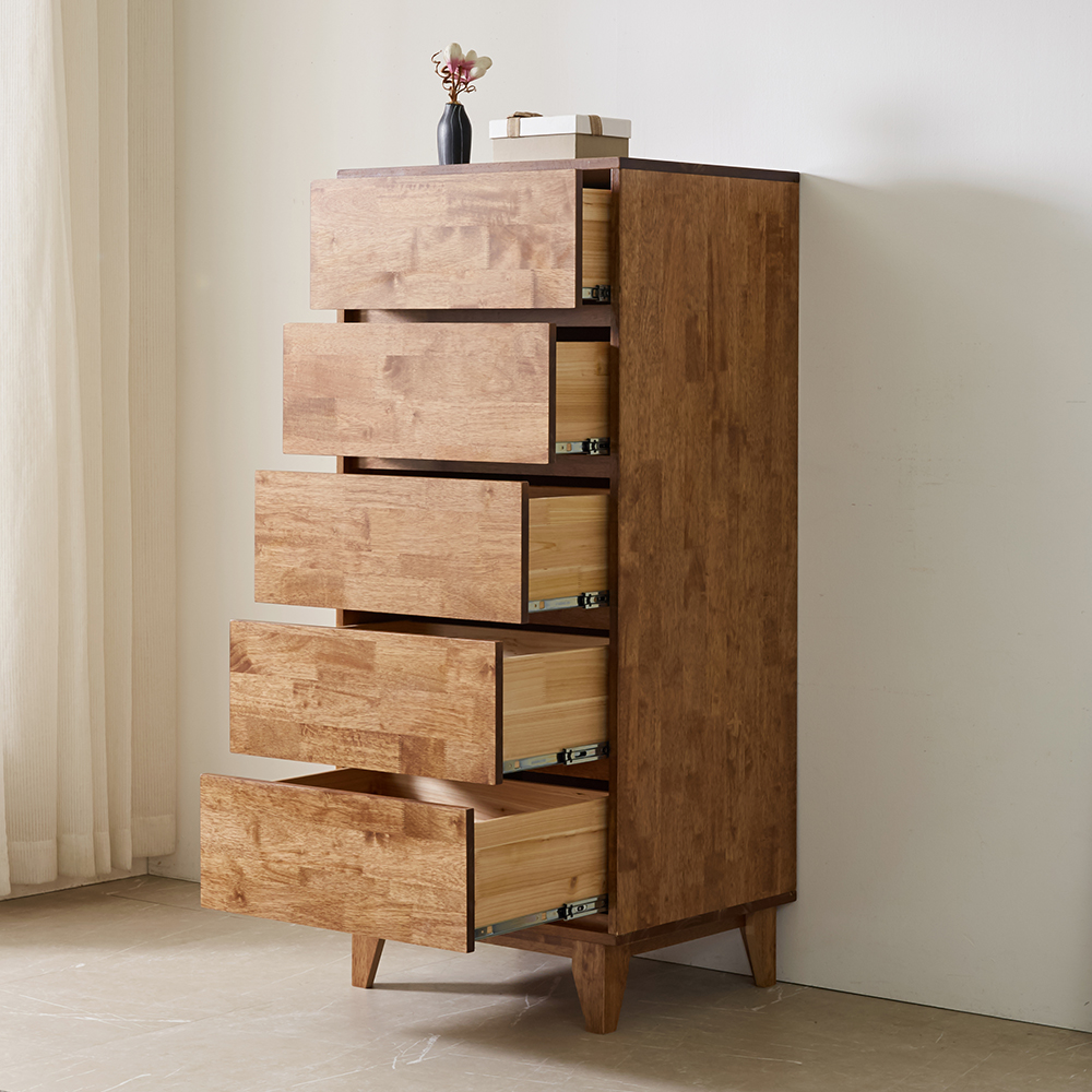 루멘 안방 드레스룸 와이드 옷 틈새 슬림 원목 서랍장 612x500x1390mm, 5단, 월넛 - 상세 이미지 4