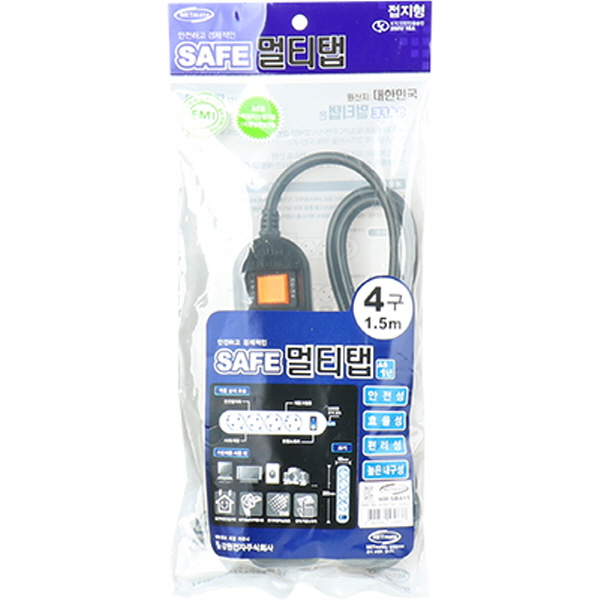 강원전자 넷메이트 안전 SAFE 국산 멀티탭 멀티콘센트 4구 접지 스위치 절전 (블랙) - 상세 이미지 3