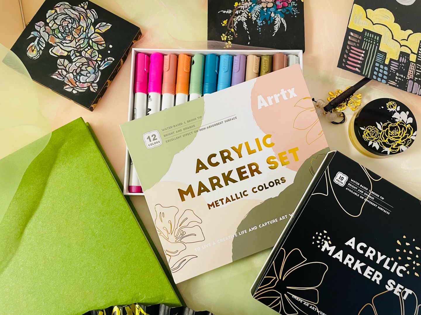 아트엑스 아크릴 마카펜 브러시형 메탈 12색 세트 이미지 3