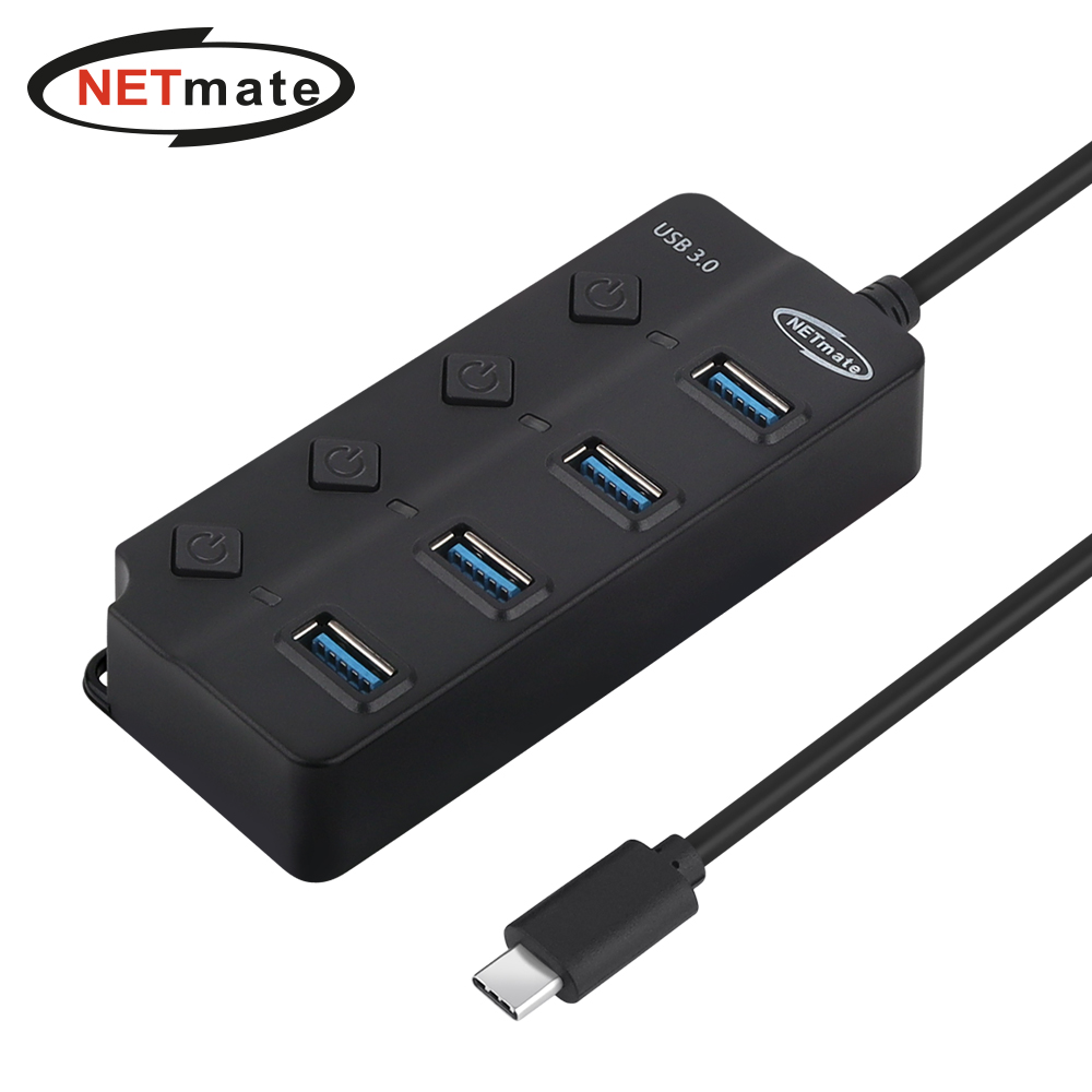 강원전자 넷메이트 USB3.0 Type C 4포트 허브 (블랙) NM-UBC304 - 메인 이미지