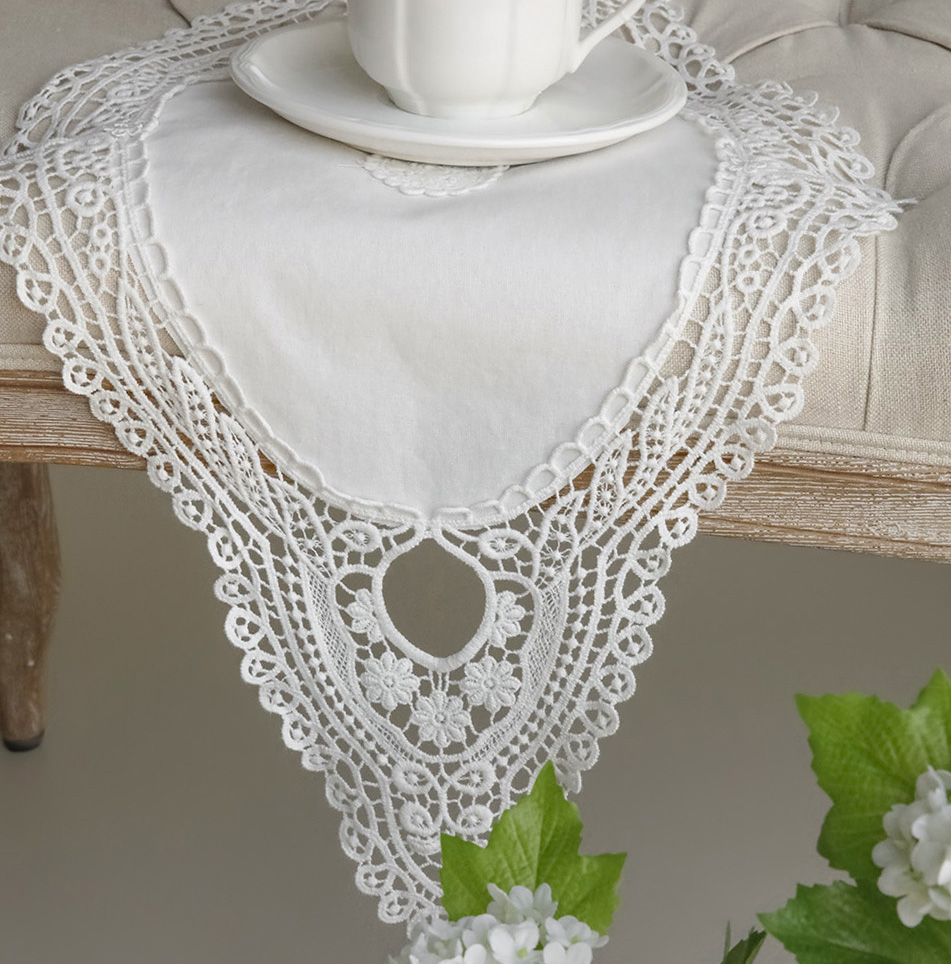 이본느 린넨 레이스 러너 패브릭 테이블 티 매트 덮개