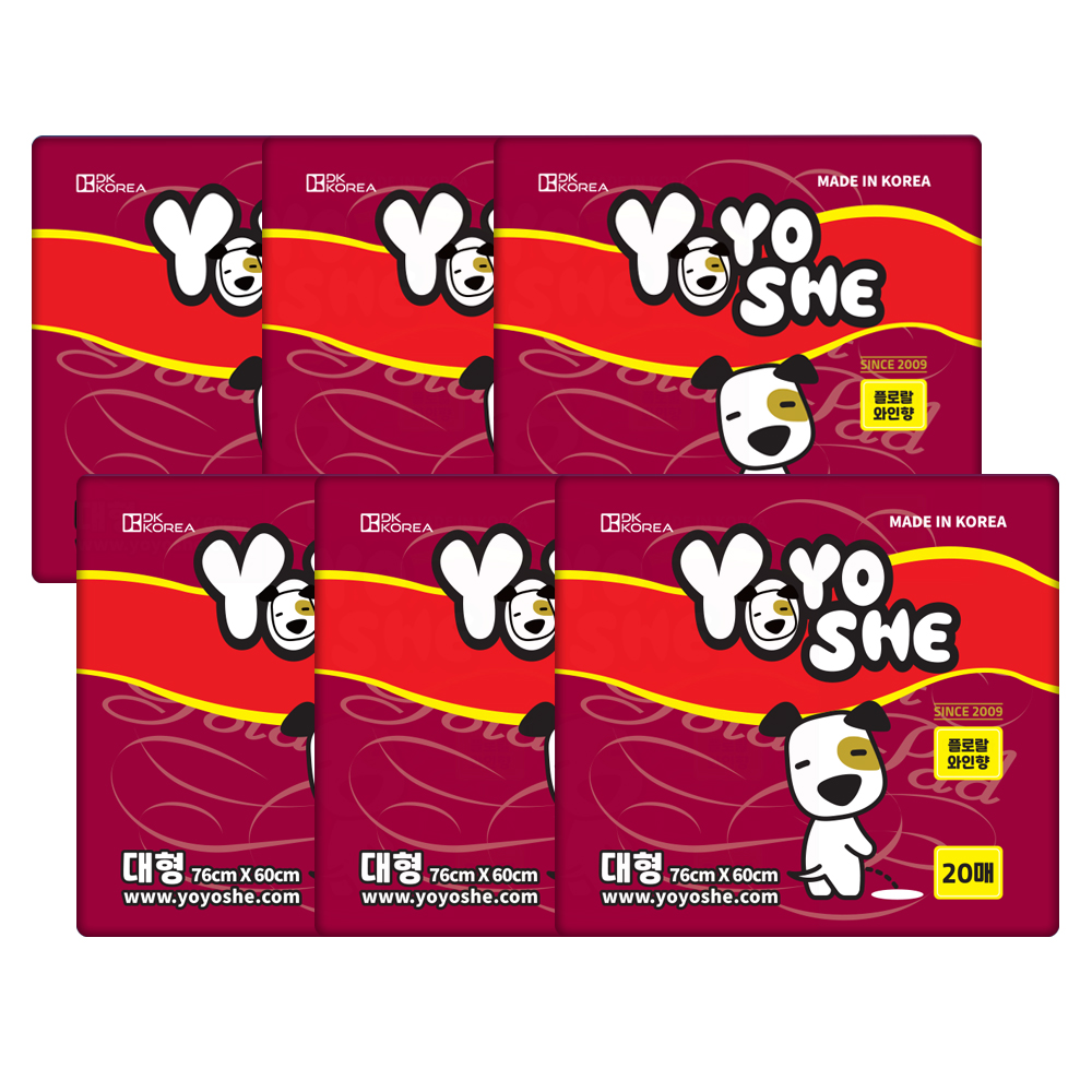 [요요쉬] 강아지 배변패드 플로럴와인향 대형, 20매입, 6개