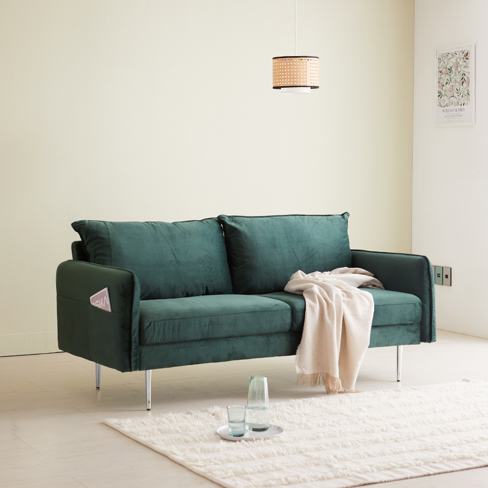 스테이 벨벳 팔걸이 수납 패브릭 소파 2colors