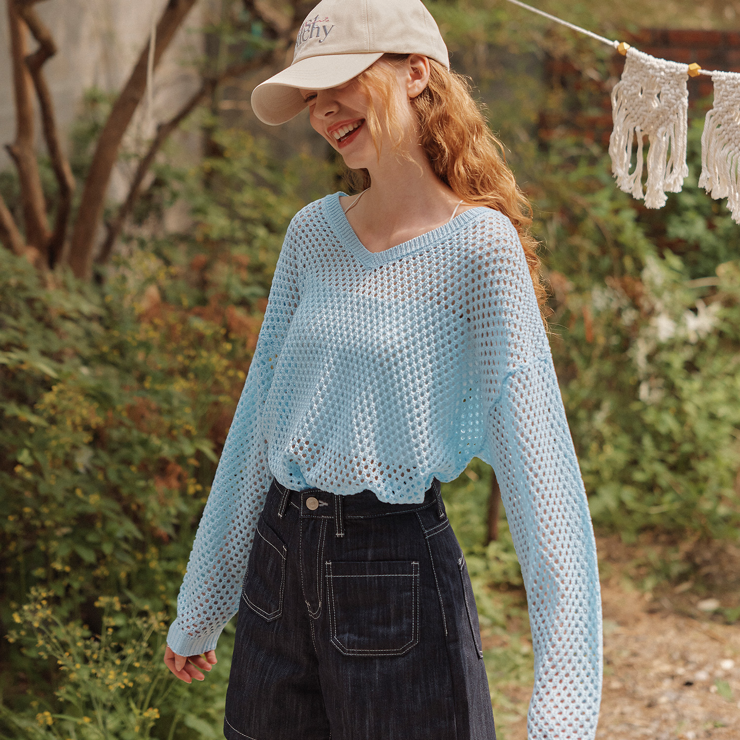 [제로스트릿][2컬러] 매쉬 브이넥 스웨터 MESH V-NECK SWEATER - 상세 이미지 2