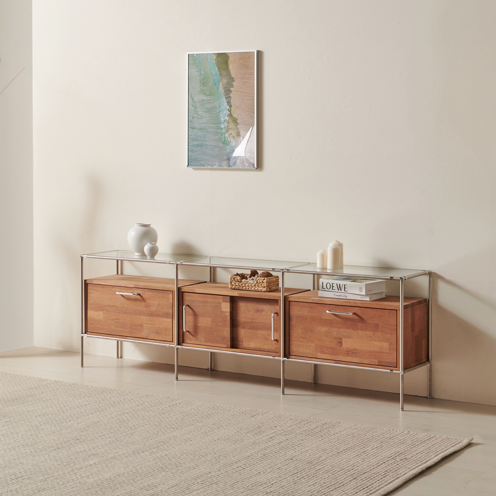 란토 미드센츄리거실장 높은 모듈 엔틱 원목 거실장 tv다이서랍장