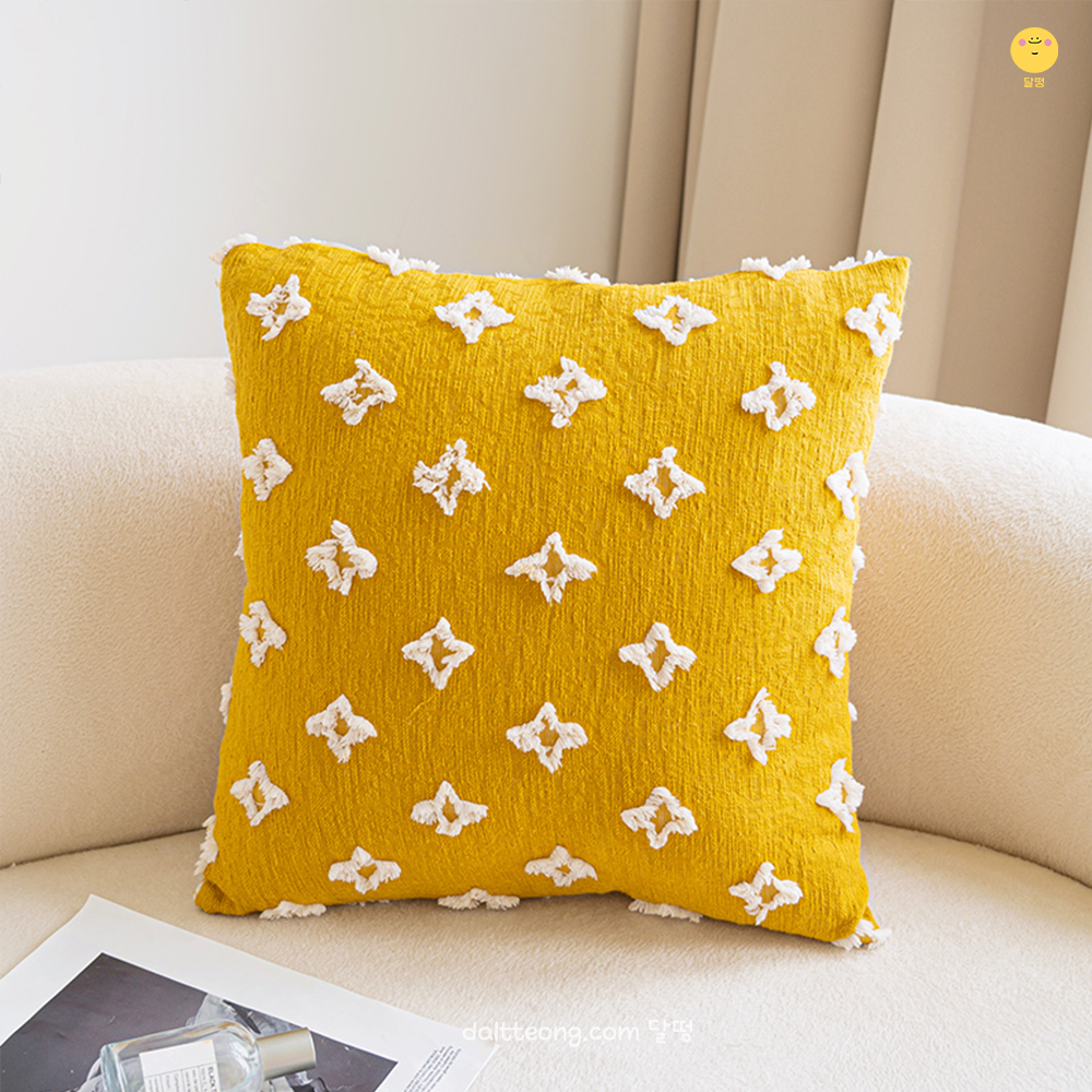 달떵 북유럽 옐로우 린넨 꽃 자수 거실 쇼파 정사각 쿠션 커버 노란색 침대 예쁜 인테리어