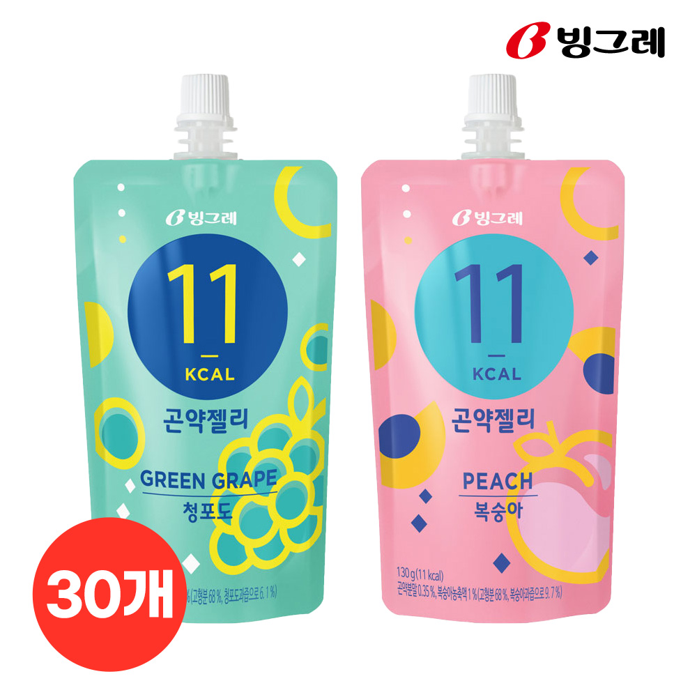 빙그레 11kcal 곤약젤리 2종 130g 30개입 (복숭아 청포도 택) - 상품 이미지