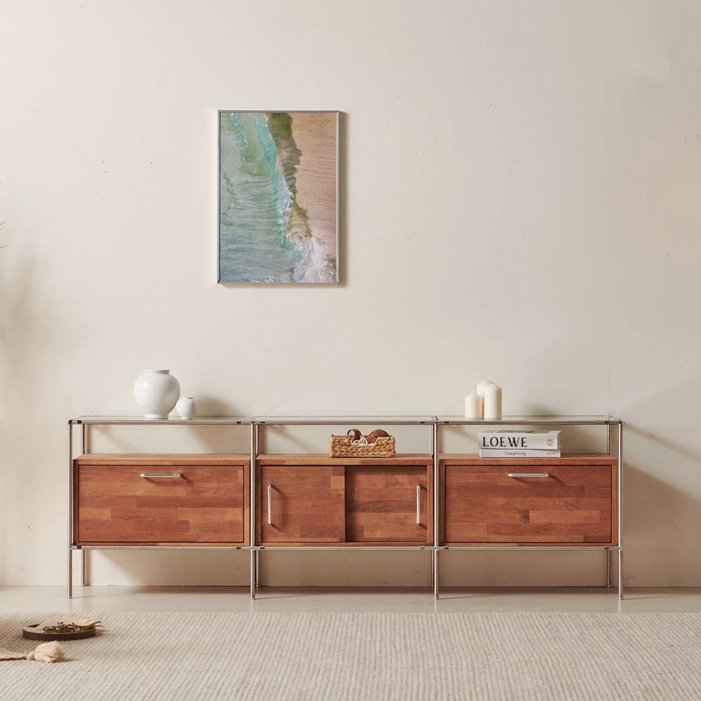 란토 미드센츄리거실장 높은 모듈 엔틱 원목 거실장 tv다이서랍장