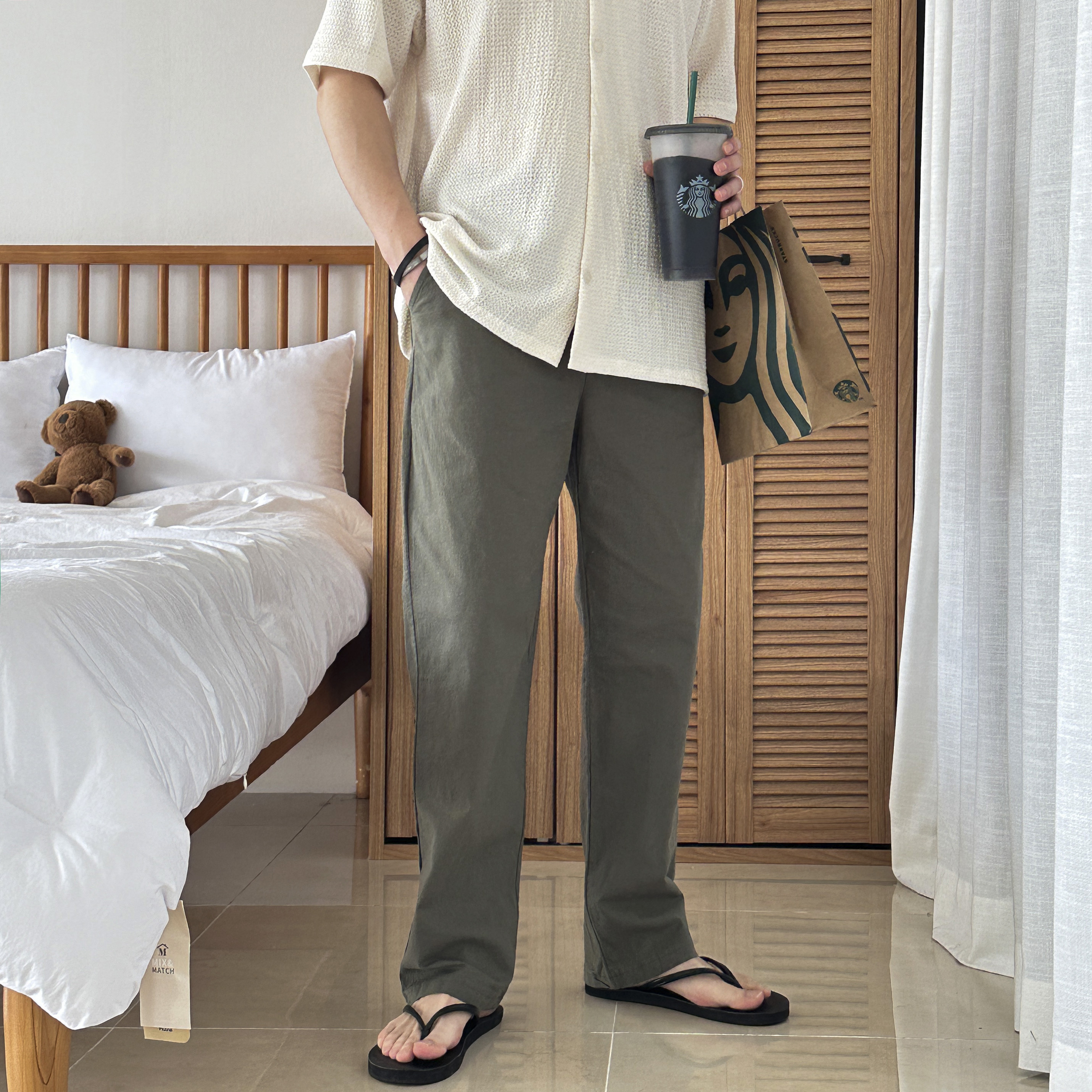 3XL까지 남자 여름 린넨 슬랙스 워싱 롱 세미와이드 마 밴딩 팬츠 4color 이미지 7