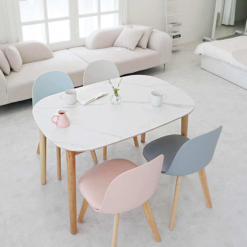 모코 4인용 포세린 세라믹 식탁 세트 1200 타원형 화이트 의자 4개