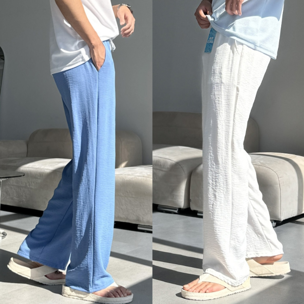1+1 남자 리디 여름 아이스 쿨링 냉장고 린넨 롱 와이드 팬츠