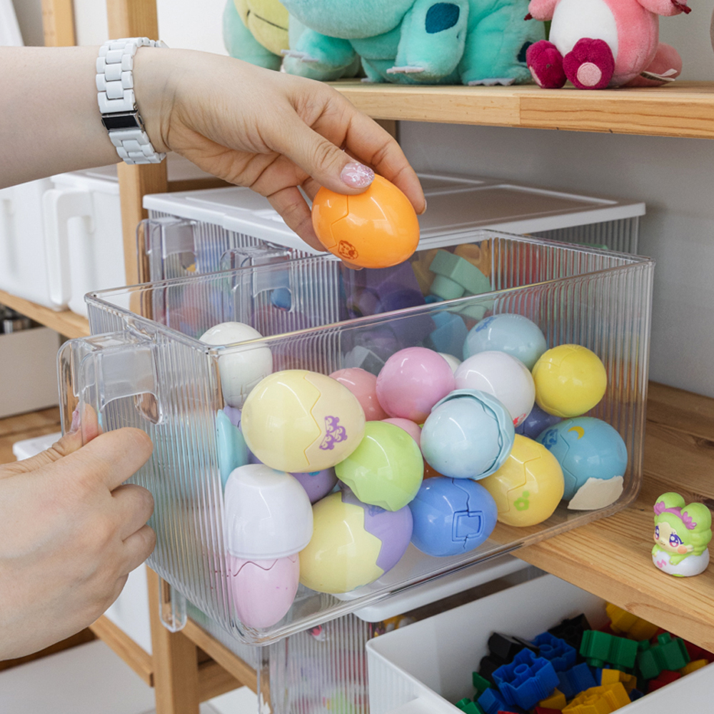 플리츠 투명 손잡이 펜트리 수납함 장난감 옷 수납 정리함