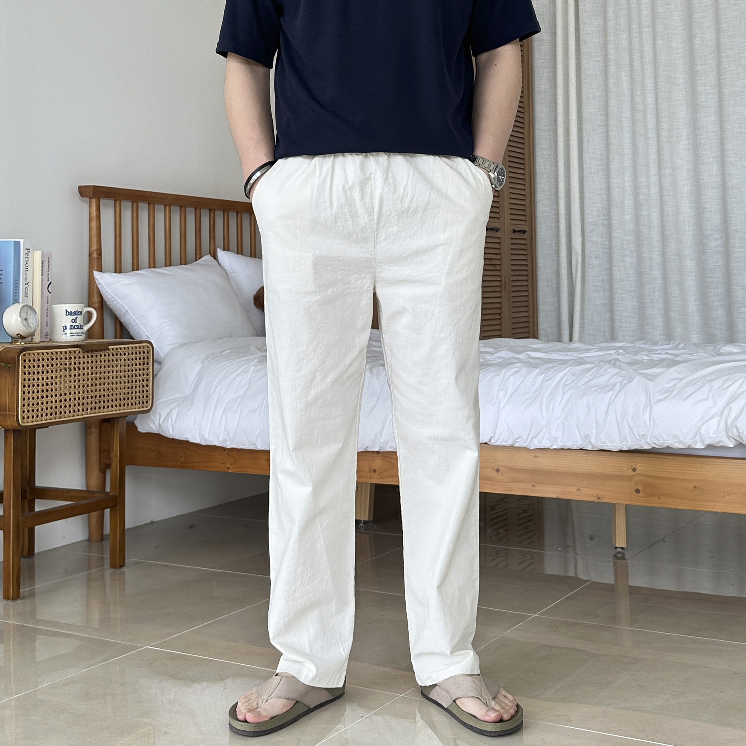 3XL까지 남자 여름 린넨 슬랙스 워싱 롱 세미와이드 마 밴딩 팬츠 4color - 상세 이미지 2
