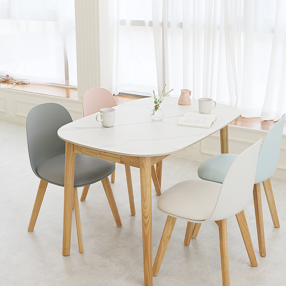 모코 4인용 포세린 세라믹 식탁 세트 1200 타원형 화이트 의자 4개