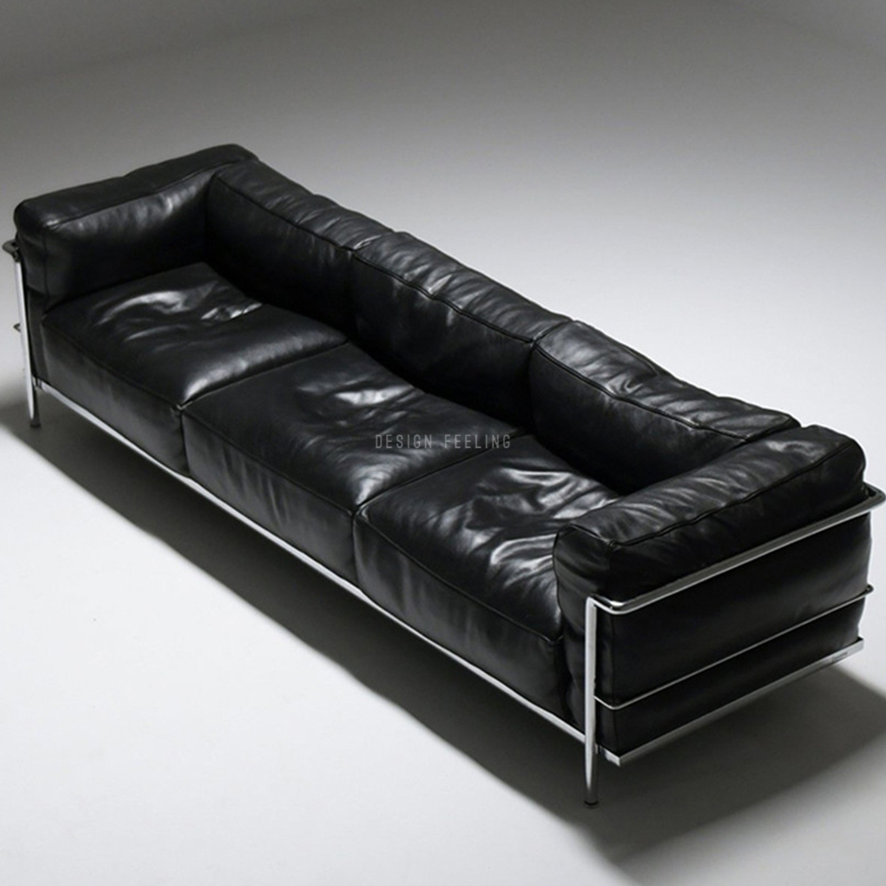 LC3 블랙 가죽쇼파 3인용 PU가죽 오리털 빈티지 거실소파