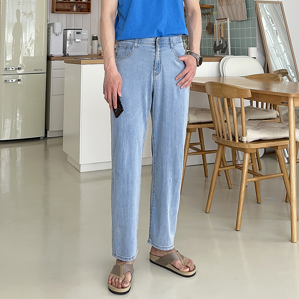 남자 와이드청바지 9부 10부 여름 아이스 남자 청바지