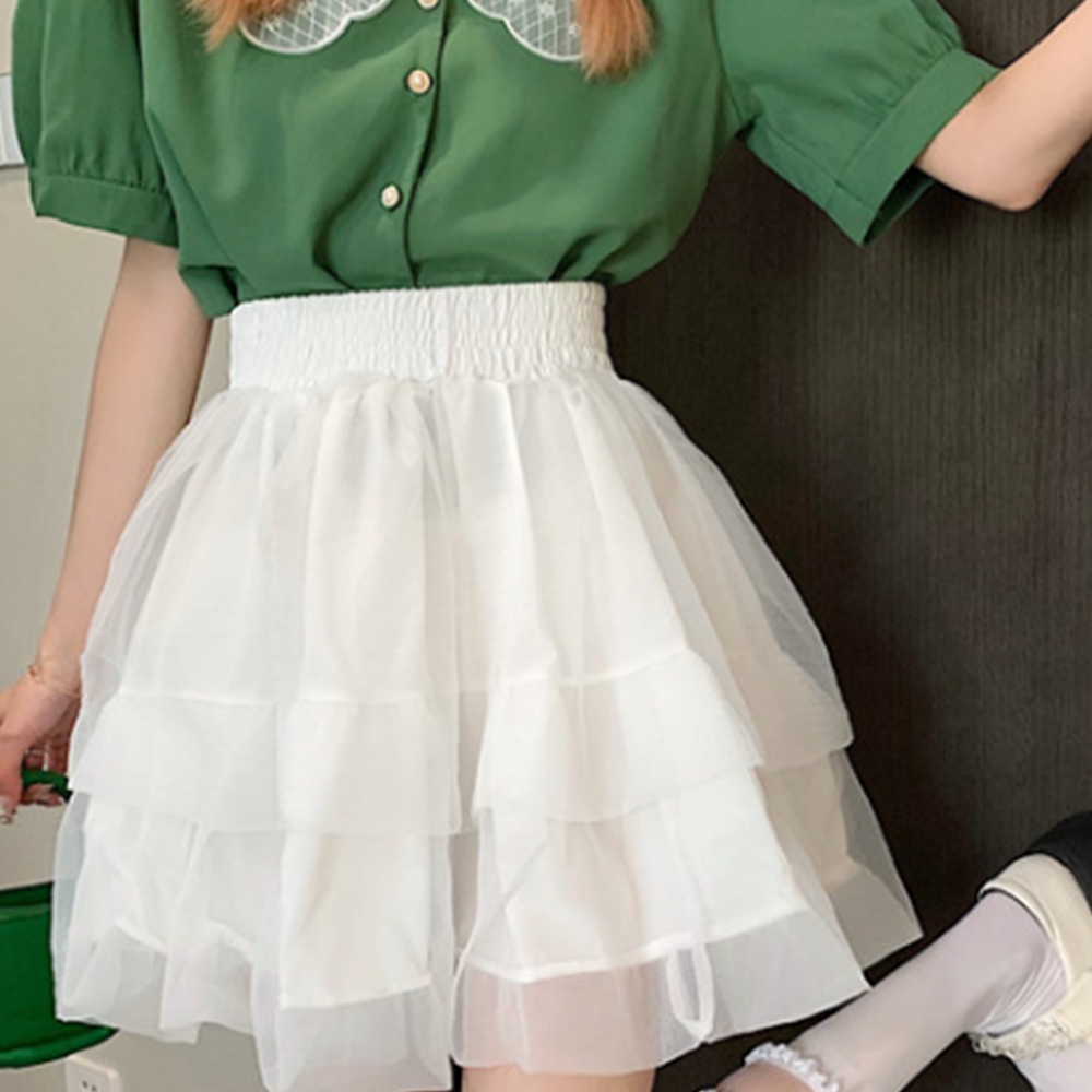 벌룬스커트 캉캉 미니 시스루 밴딩 흰색 스커트 - 상세 이미지 3