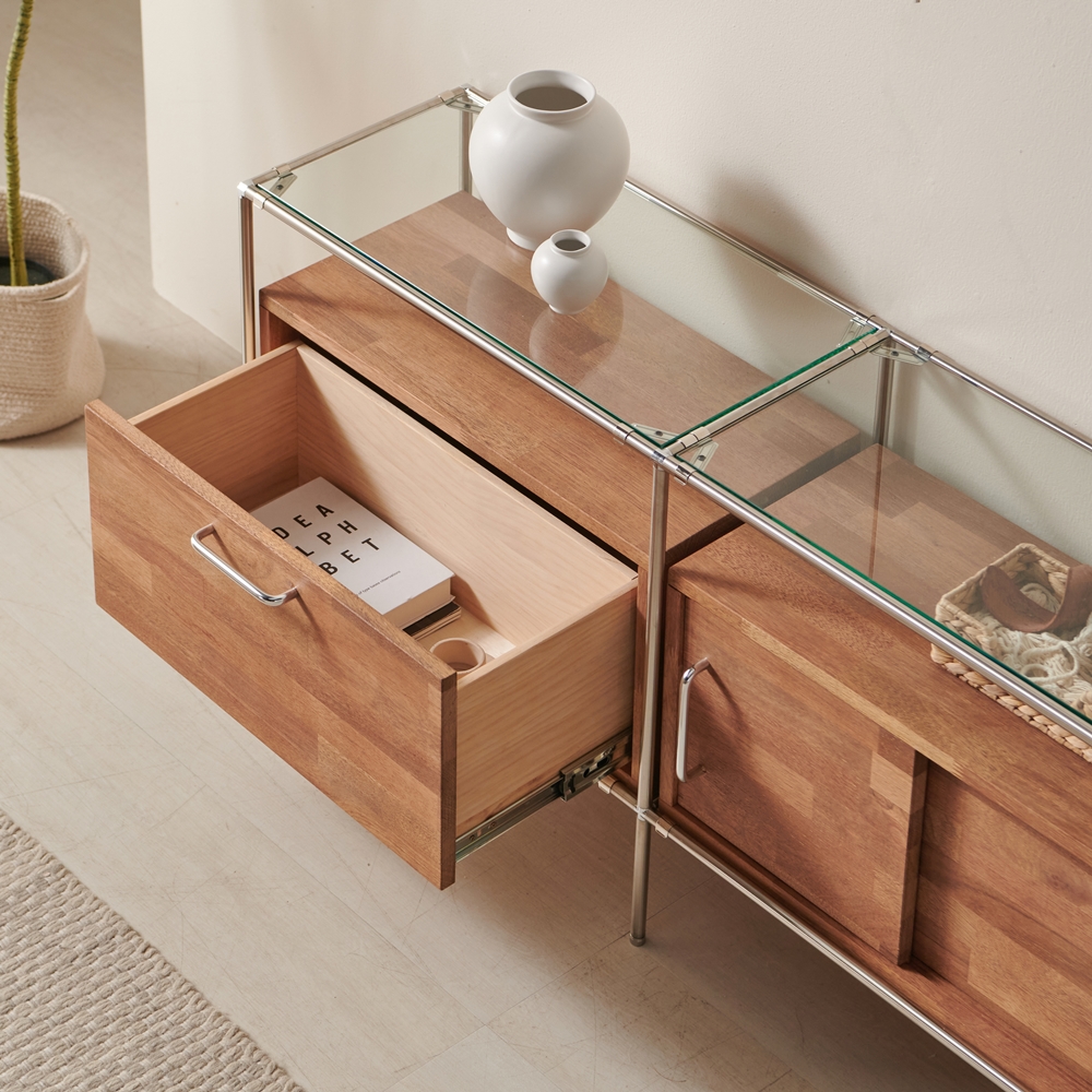 란토 미드센츄리거실장 높은 모듈 엔틱 원목 거실장 tv다이서랍장