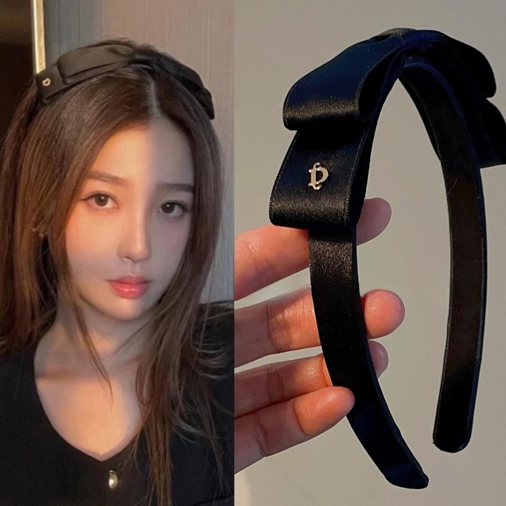 새틴 리본머리띠 여자 연예인 코디 악세사리 헤어밴드 연주회 파티 블랙 - 상품 이미지