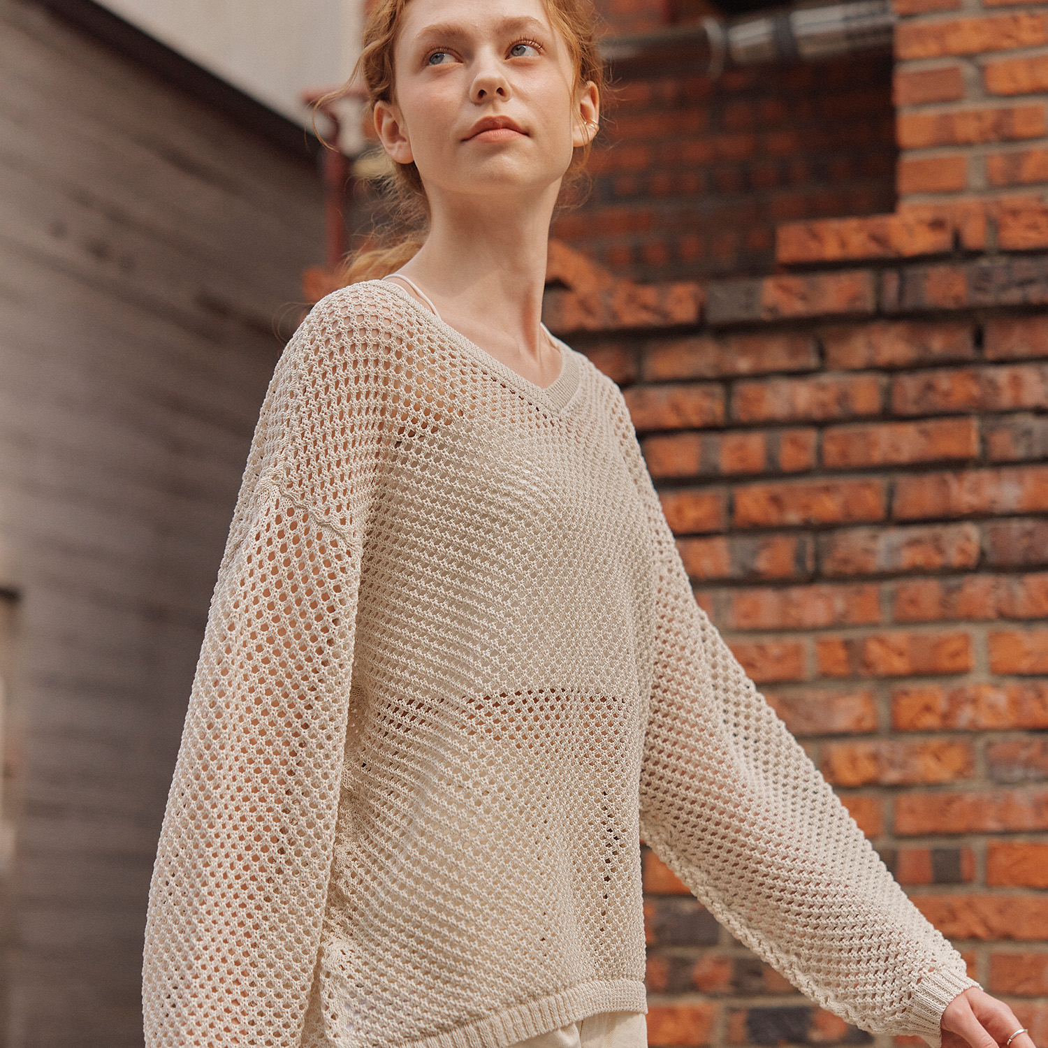 [제로스트릿][2컬러] 매쉬 브이넥 스웨터 MESH V-NECK SWEATER - 상세 이미지 5