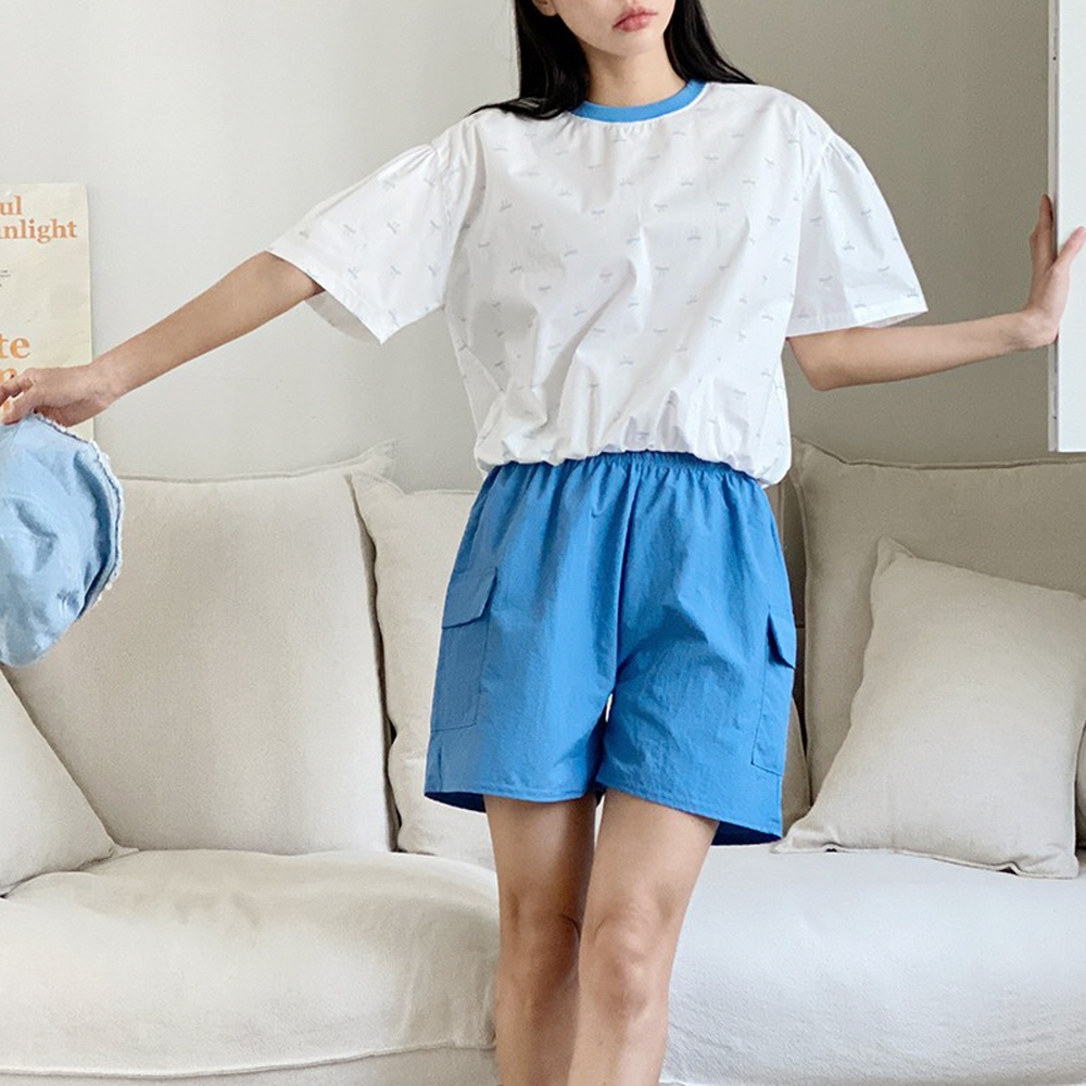 카고 건빵반바지 바스락 아노락 여름 밴딩 와이드 4부 반바지 팬츠 - 상세 이미지 2