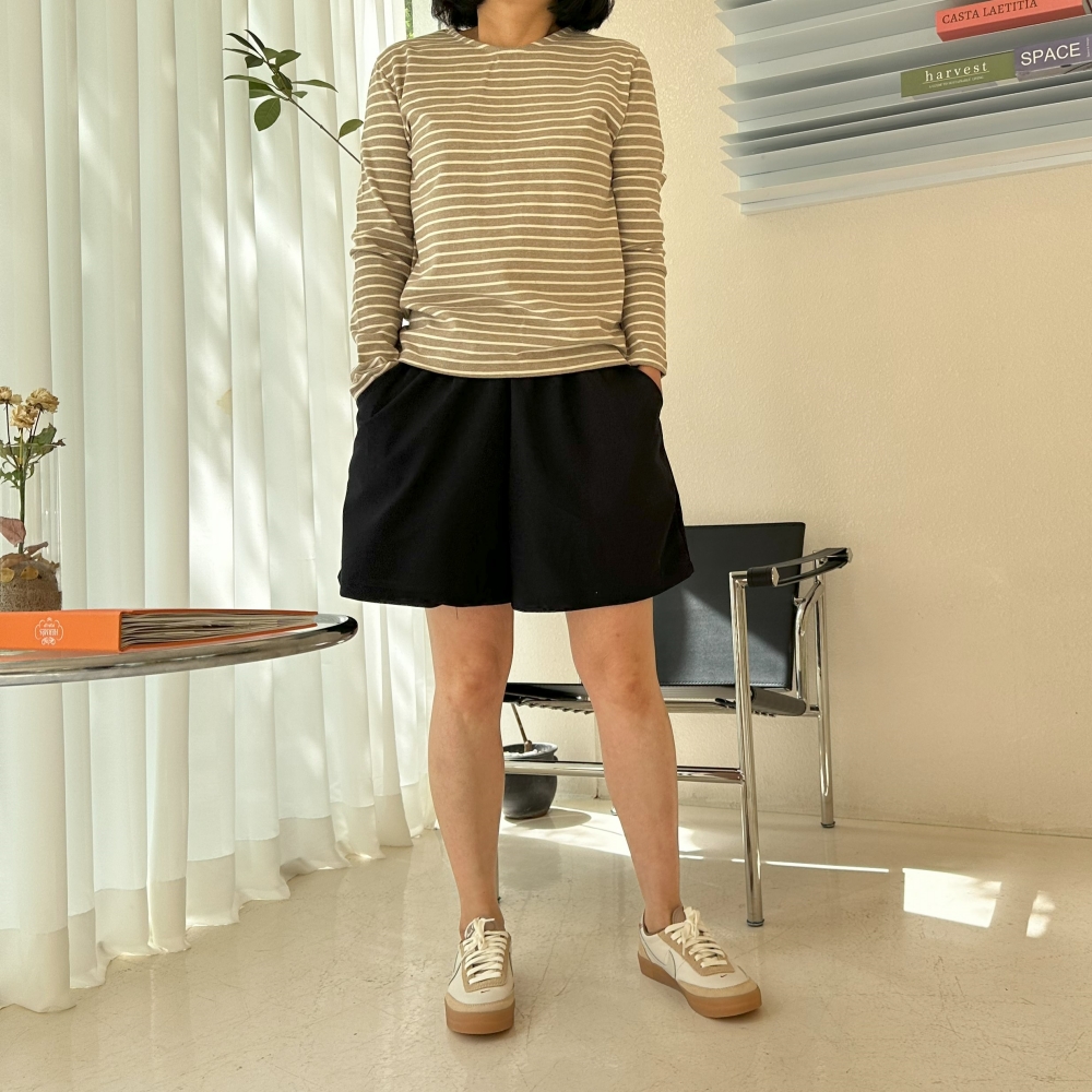 긴팔 트임 스트라이프 단가라 톡톡 워싱면 티 심플 베이직 기본 레이어드 티셔츠 봄 가을 이미지 7