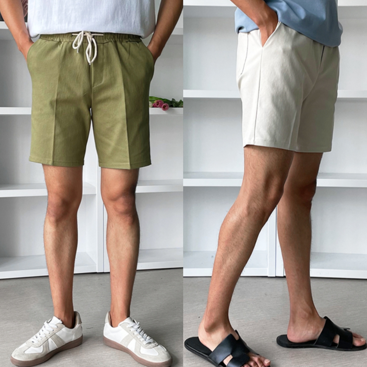 남자 텐션 여름 면 스판 무지 밴딩 반바지 29-38