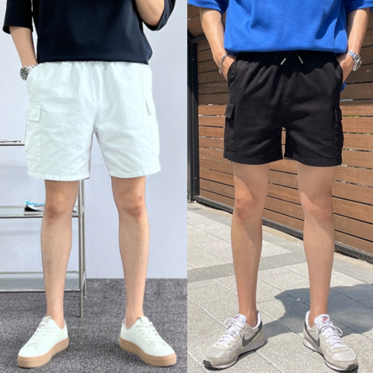 남자 두맥 여름 5부 워싱 카고 반바지 28-36 - 메인 이미지