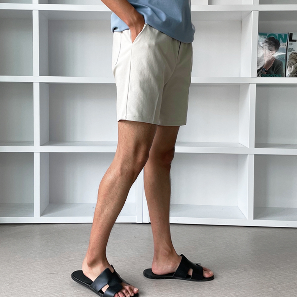 남자 텐션 여름 면 스판 무지 밴딩 반바지 29-38 - 상세 이미지 5