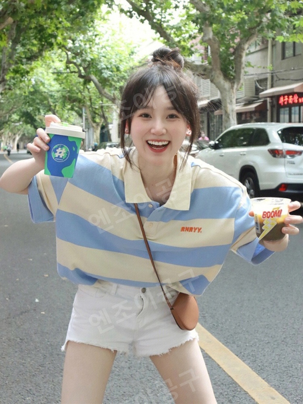 동상이몽2 342회 문지인 카라 티셔츠 스트라이프 스트릿 의상 옷 패션 - 상세 이미지 2