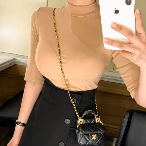 데일리 쫀쫀 봄 가을 기본 5부 반팔 반목 티셔츠 목티 이미지 3