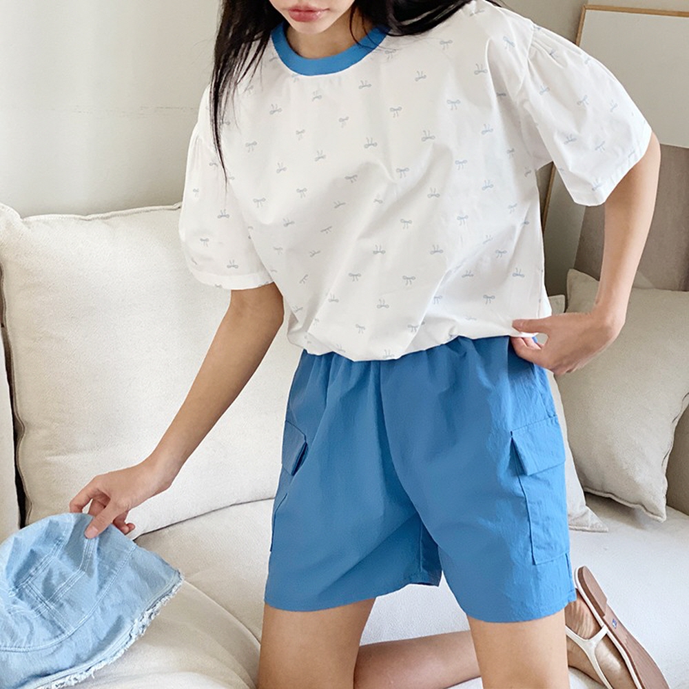 카고 건빵반바지 바스락 아노락 여름 밴딩 와이드 4부 반바지 팬츠 - 상세 이미지 3