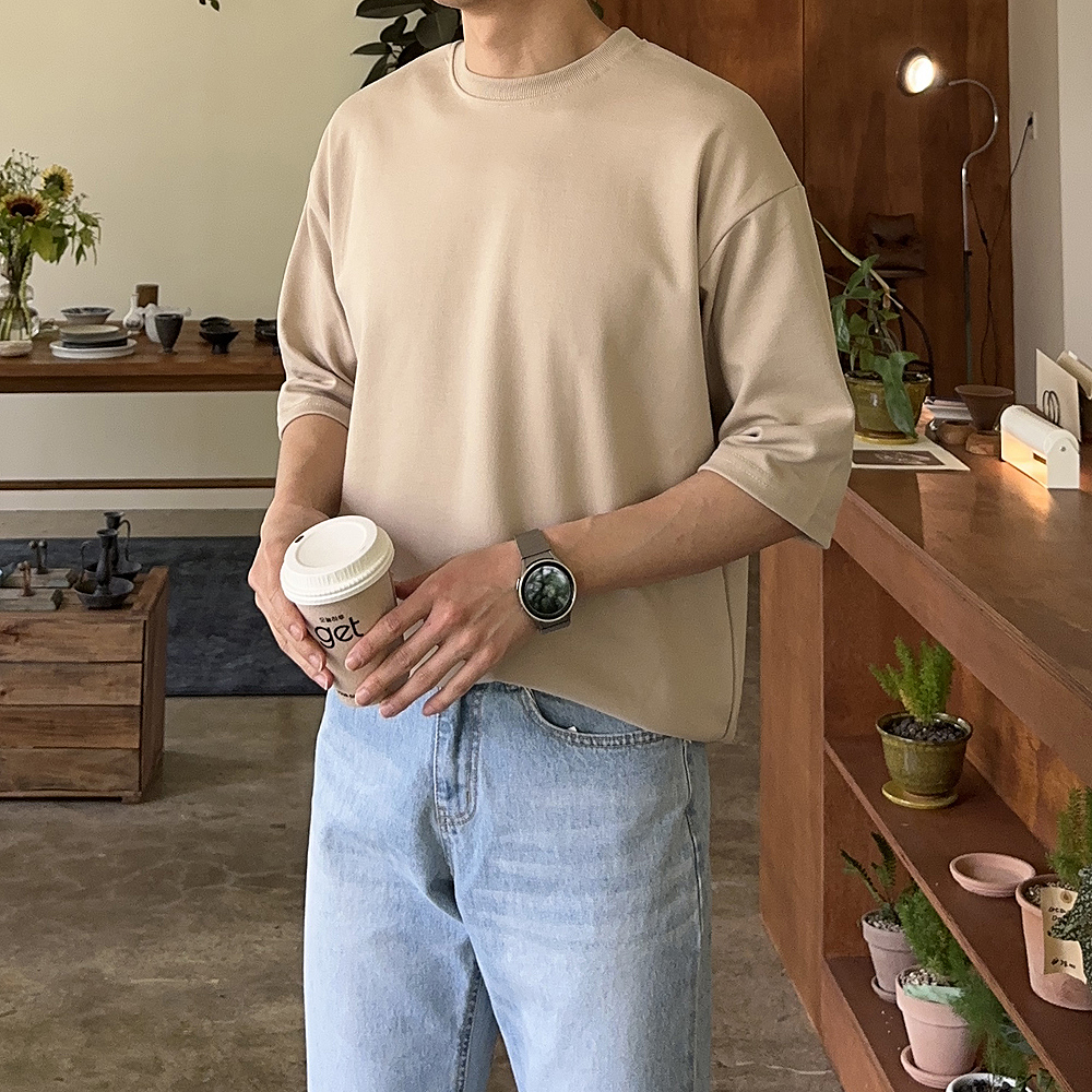 남자 7부티 오버핏 커플 빅사이즈 남자 반팔티