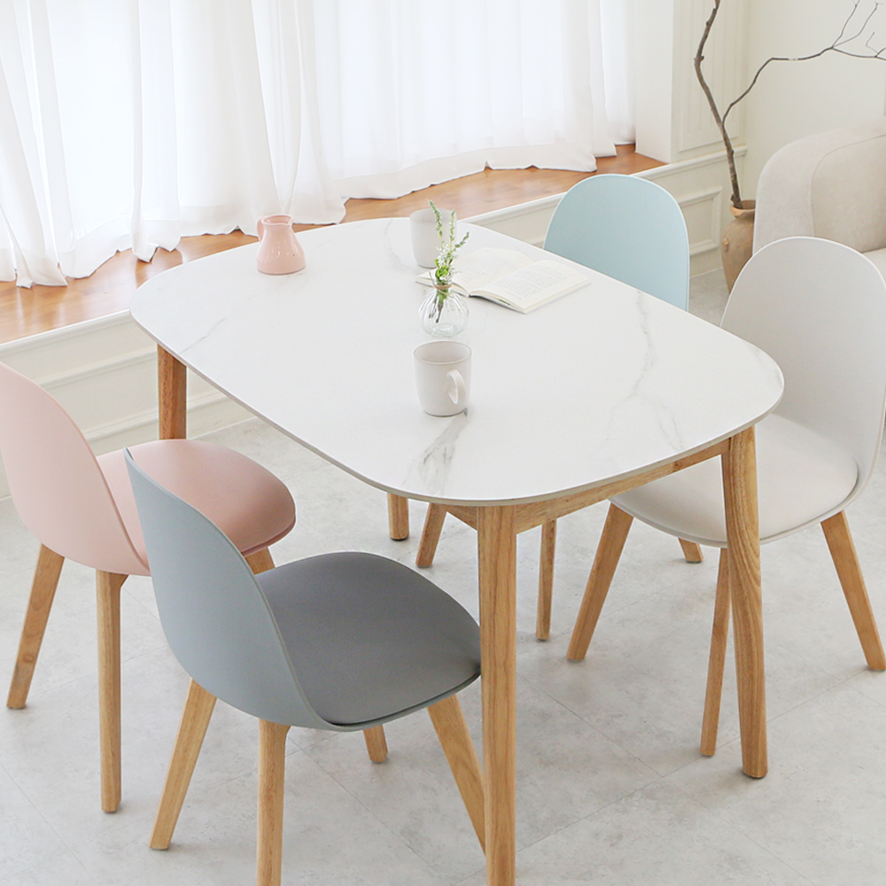 모코 4인용 포세린 세라믹 식탁 세트 1200 타원형 화이트 의자 4개