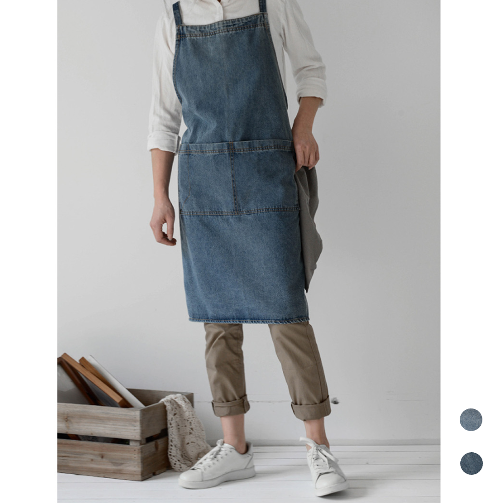 화가앞치마 커플 영업용 주머니큰 홀서빙 데님 청 카페앞치마