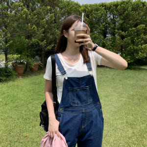 러블리 캐주얼 여름 여성 데님점프수트 오버롤 팬츠 청멜빵바지 썸머 여자 ... 착용 후기 | 사이즈/핏 총정리 - 상품 이미지 1