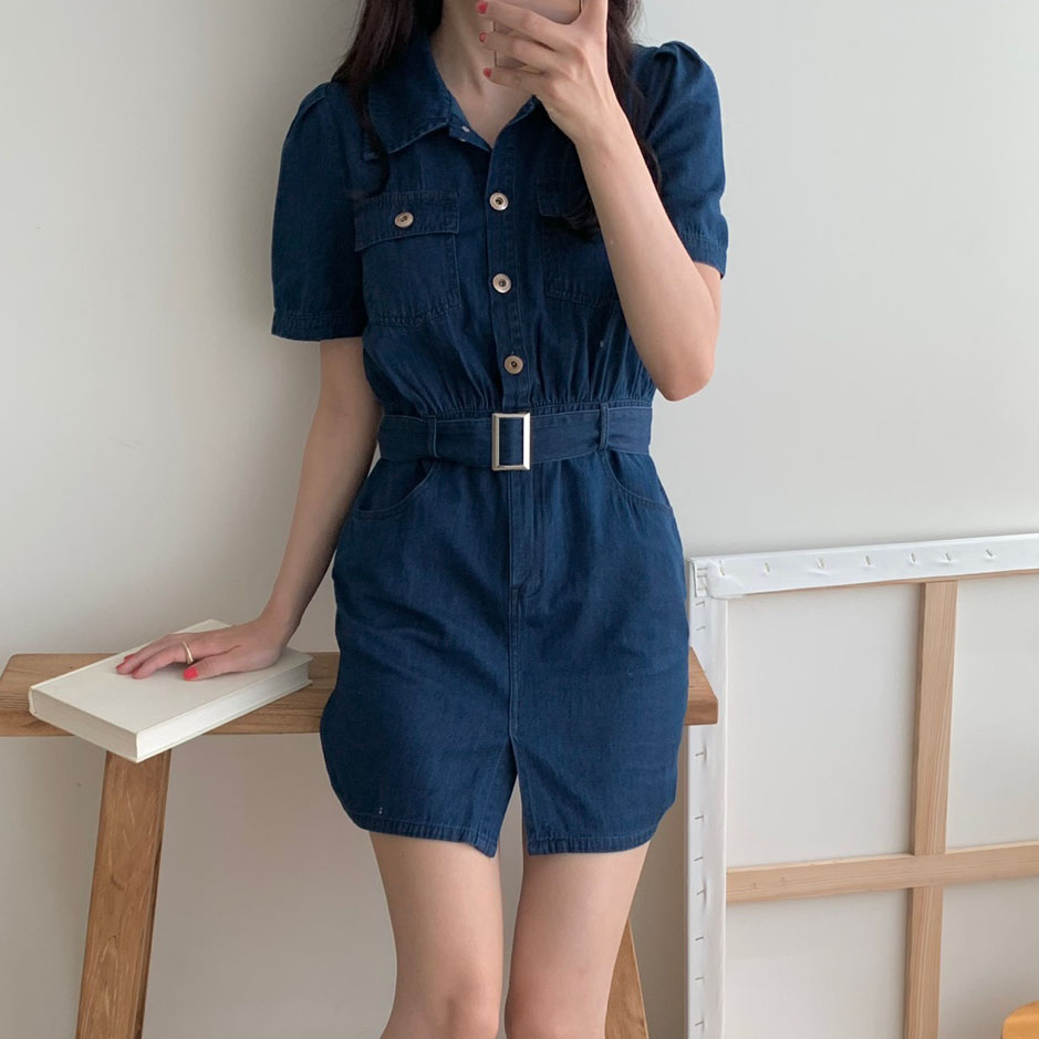 러블리해라 여름 데일리 미니 트임 벨트 데님원피스 이미지 6