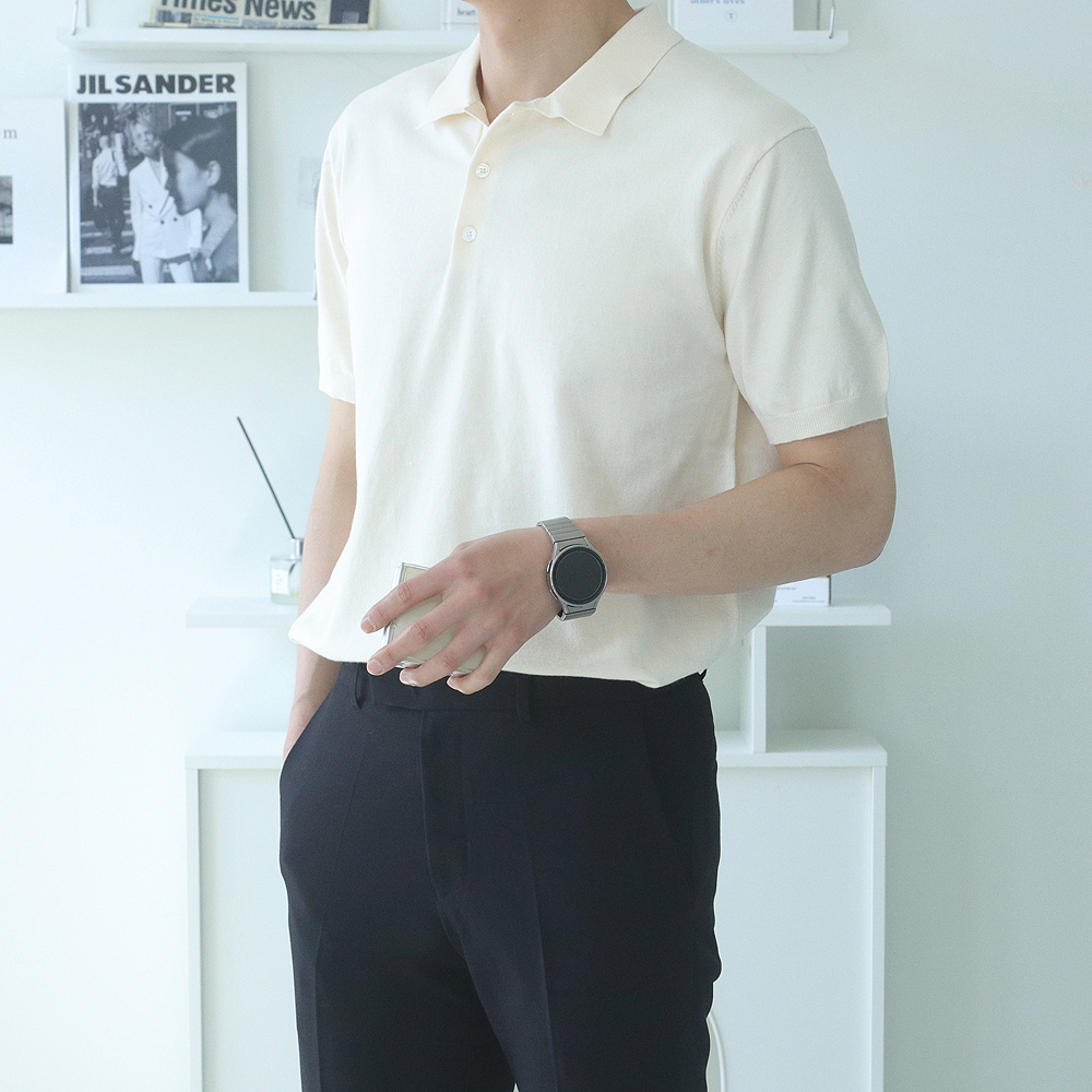 남자 반팔니트 머슬핏 오버핏 헨리넥 여름 카라 반팔 니트 - 상세 이미지 3