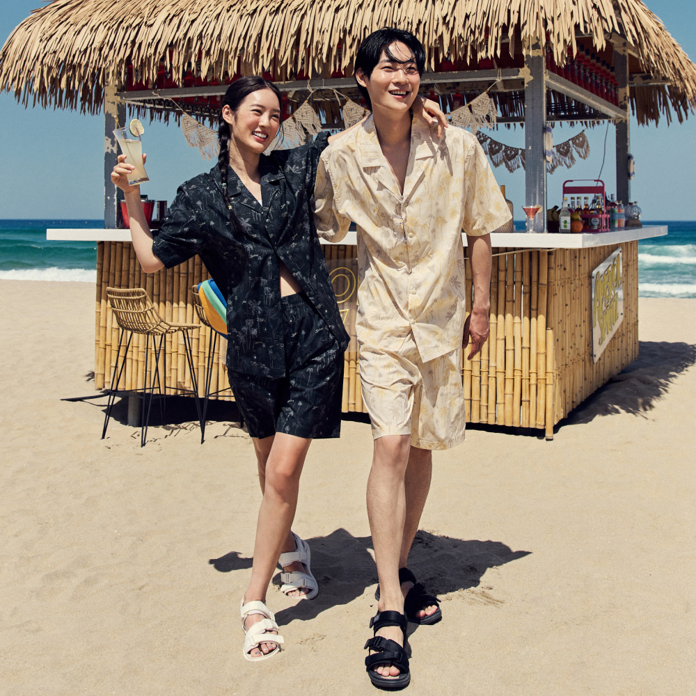 밸롭선셋 하와이안 셔츠+선셋 하와이안 쇼츠 남성 여성 비치웨어 커플 빅사이즈 수영복 - 메인 이미지