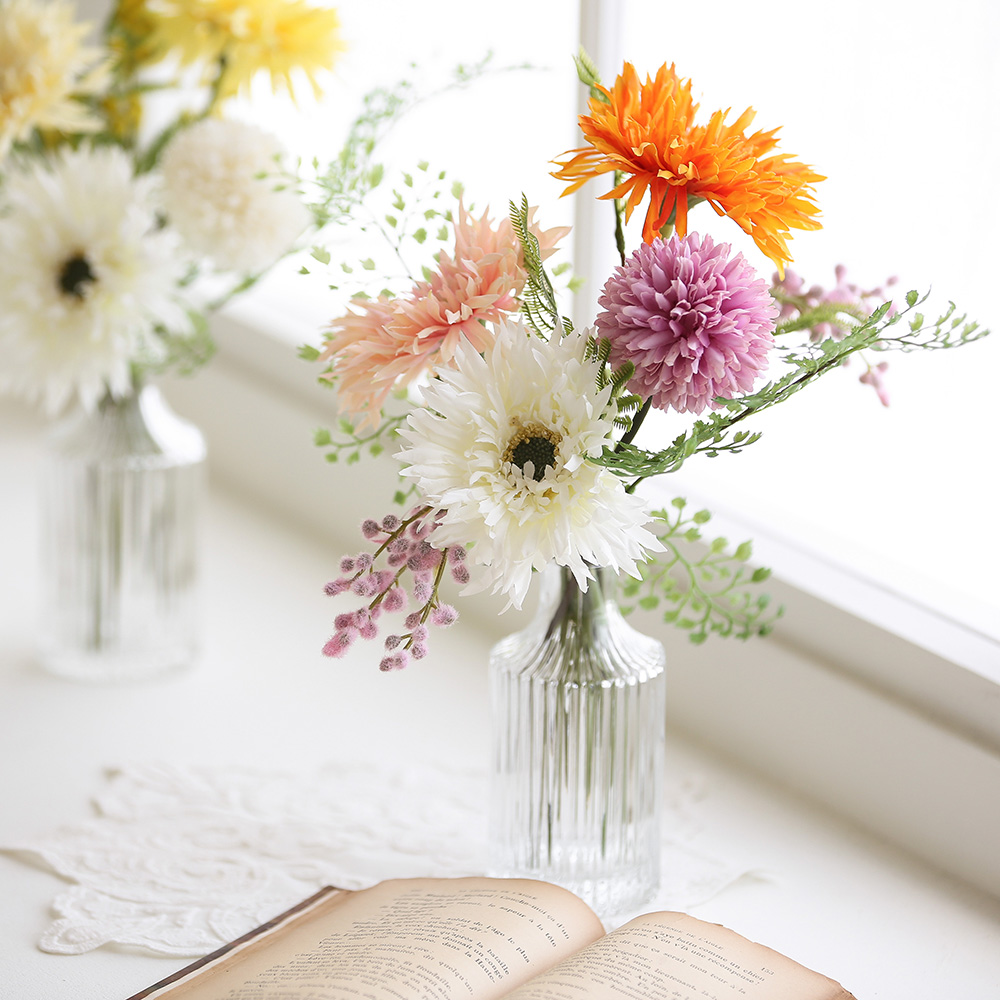 실 거베라 생화같은 테이블 화병 조화 꽃 세트 센터피스 장식 A02 옐로세트 이미지 3