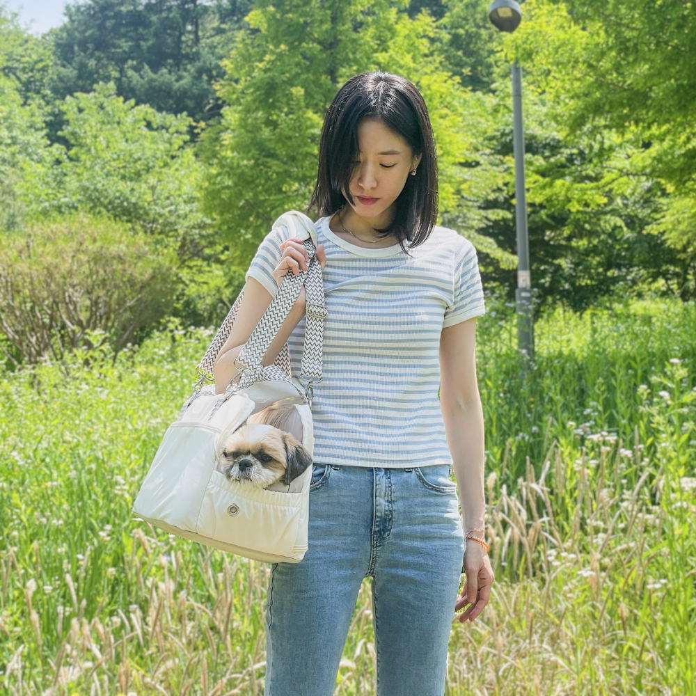 강아지 가방 고양이 이동장 애견 이동가방 중형견 숄더백 헤링본 고양이 슬링백 S - 상세 이미지 3