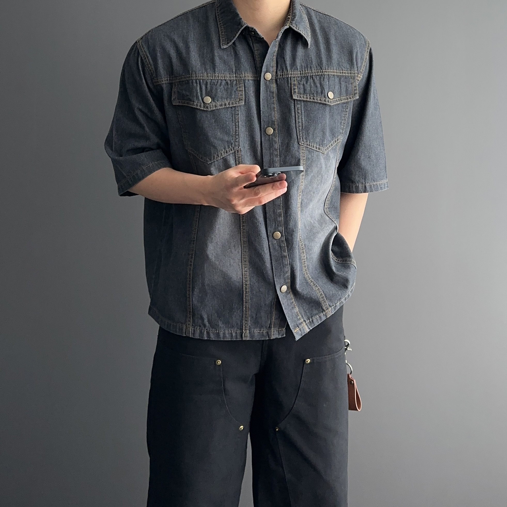 1+1 남자데님반팔셔츠 남자청남방 워크셔츠 - 상세 이미지 4