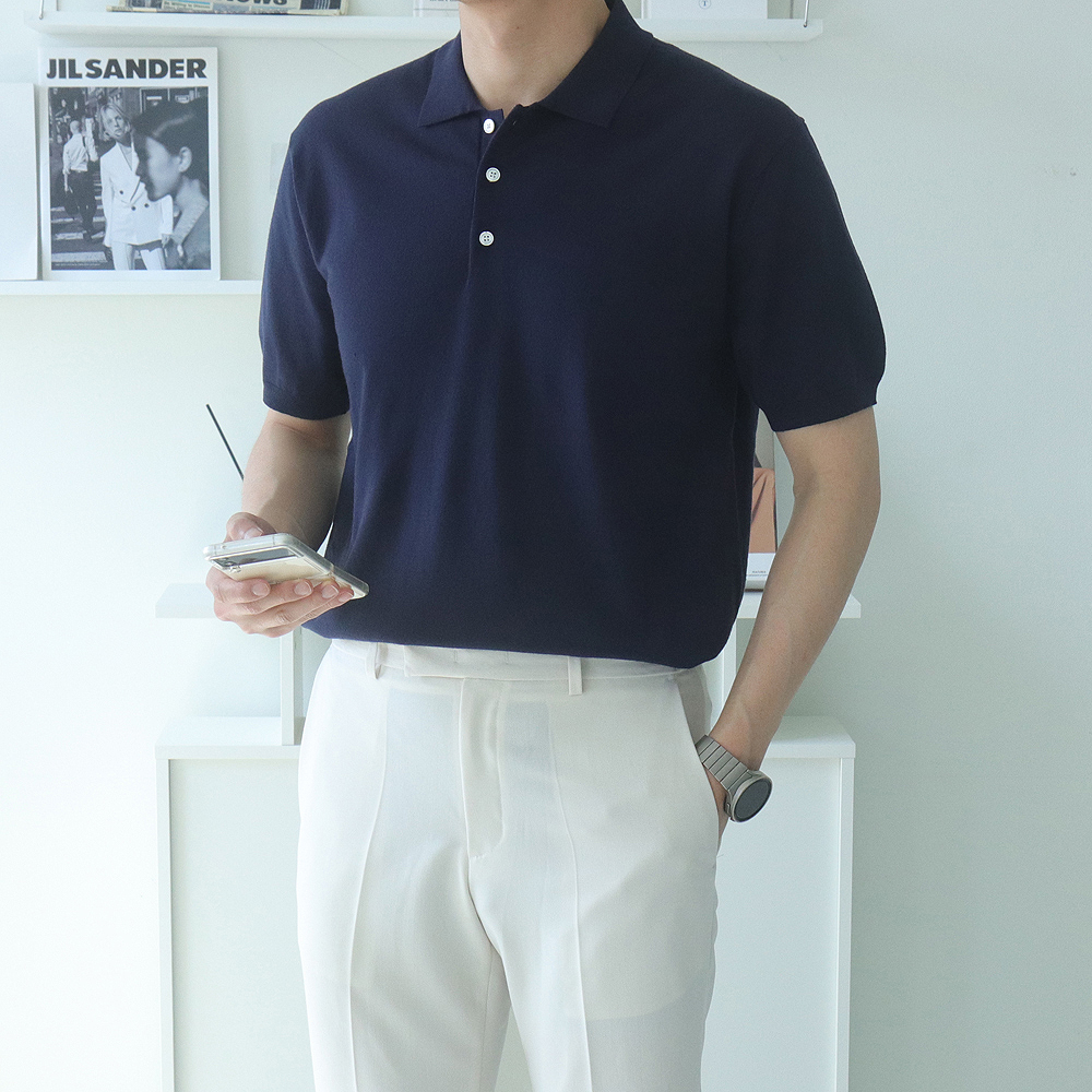 남자 반팔니트 머슬핏 오버핏 헨리넥 여름 카라 반팔 니트 이미지 6
