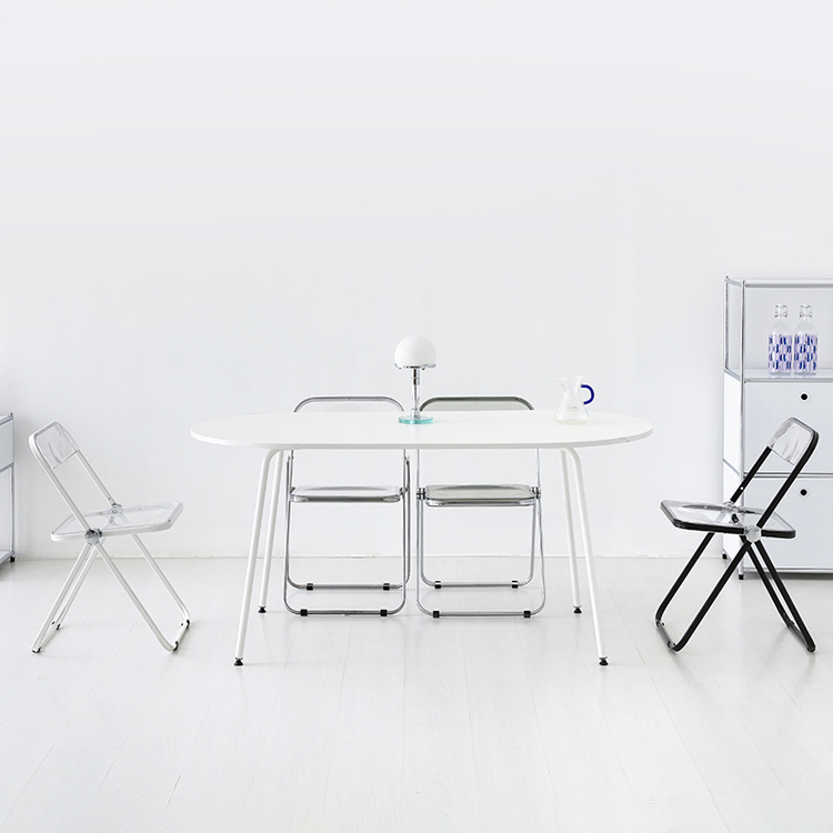 두게드 테이블 라운드 16080 화이트 + 빙그리 투명접이식의자 4인 세트