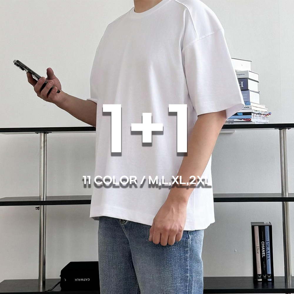 1+1 흰티 쿨티셔츠 헬스오버핏반팔 - 상품 이미지
