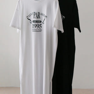 반팔 코튼 루즈핏 옆트임 롱 레터링 원피스 착용 후기 | 사이즈/핏 총정리 - 상품 이미지 1