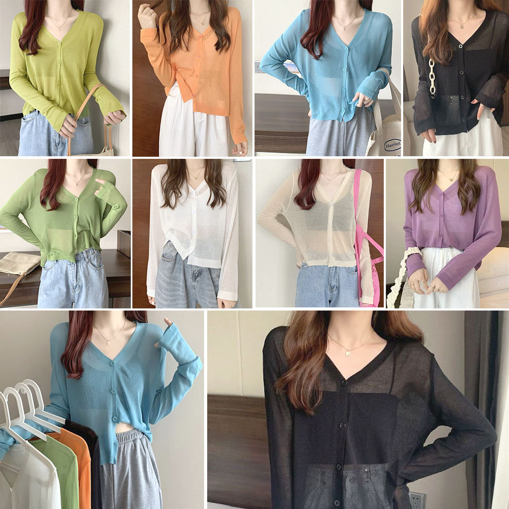여성 브이넥 가디건 여름 여자 아우터 니트 외출패션 시스루