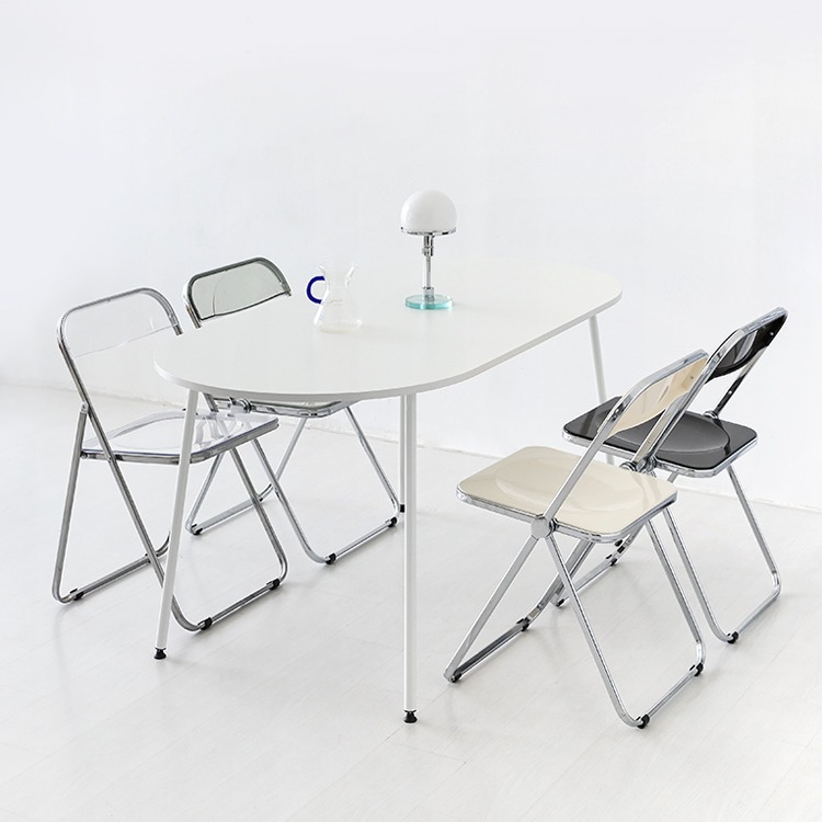 두게드 테이블 라운드 16080 화이트 + 빙그리 투명접이식의자 4인 세트