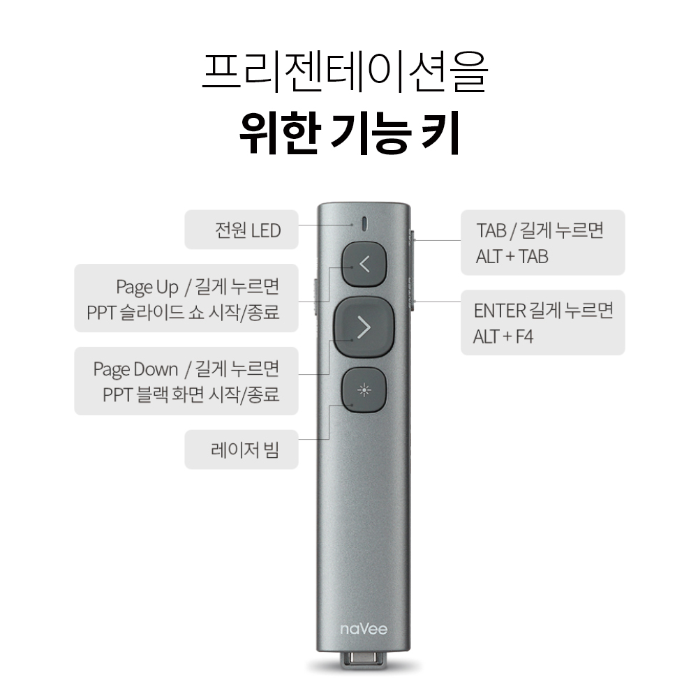 나비 그린레이저포인터 충전식 무선프리젠터 전자책리모컨 PPT포인터 NV199-PPT450 이미지 6