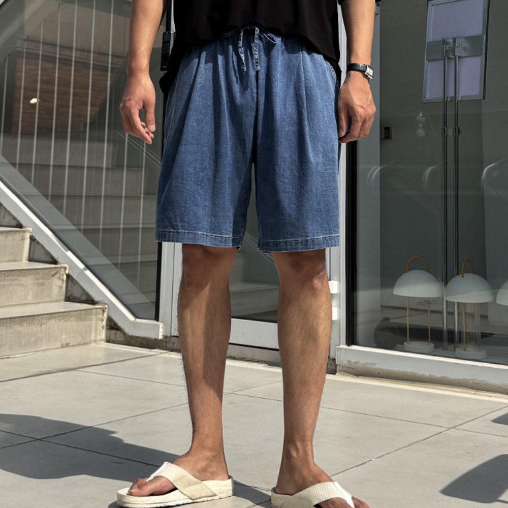 남자 보스키 2타입 여름 아이스 텐셀 핀턱 밴딩 5부 데님 반바지 이미지 8